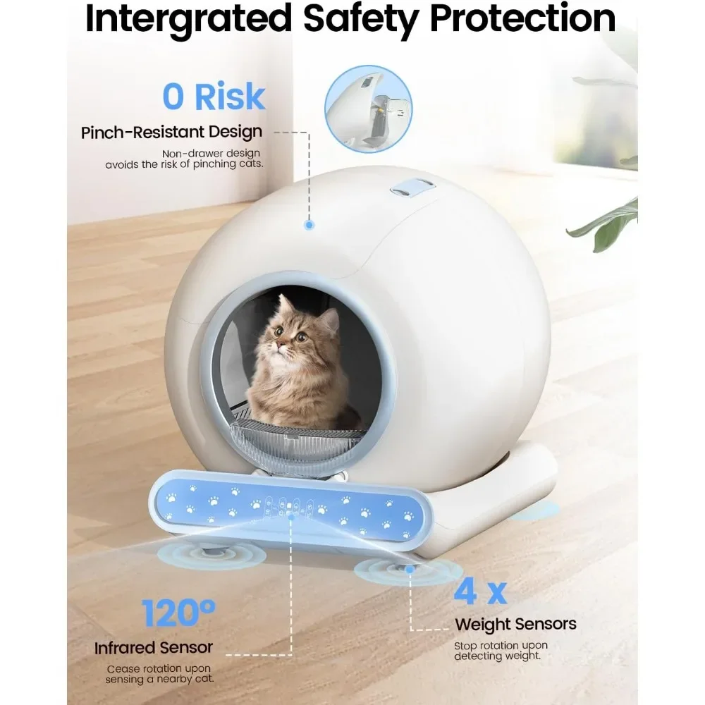 Self Cleaning Litter Box,Integrated Safety Automatic Cat Litter Box Self Cleaning 65L+9L for Cats,App Control,Odor Removal