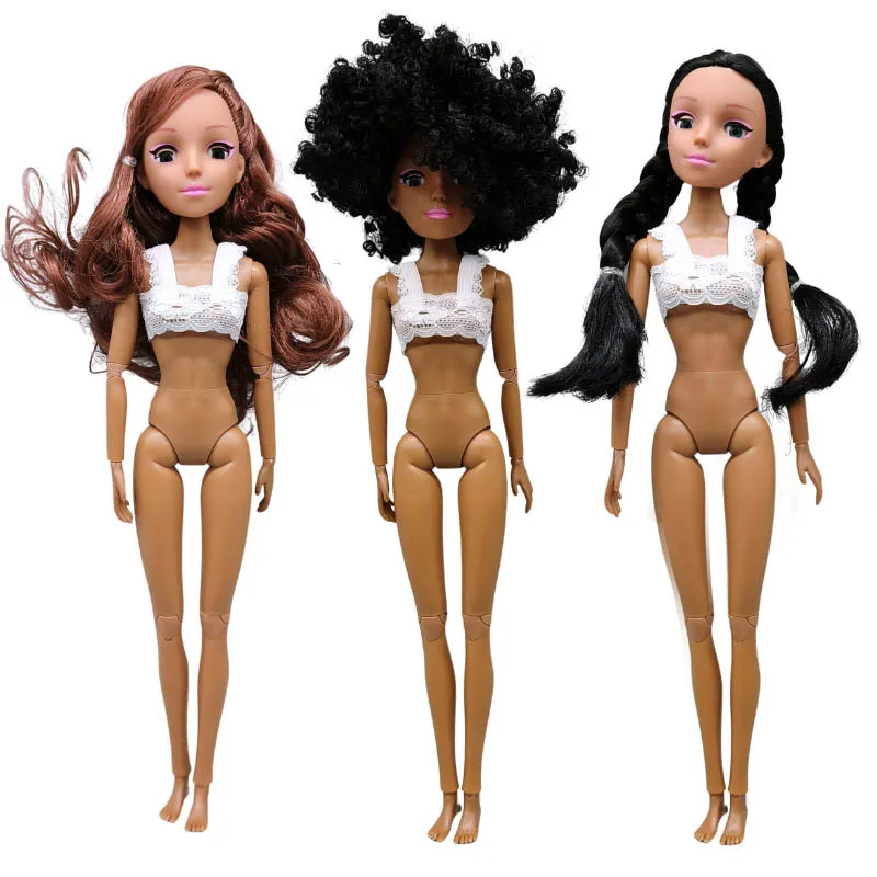 1/6 Vinyl Girls Nude Toy 30cm African Dark Skin Doll Winking Doll Head + Nude 11 Joints Movable Body DIY Accessories Girls Gifts