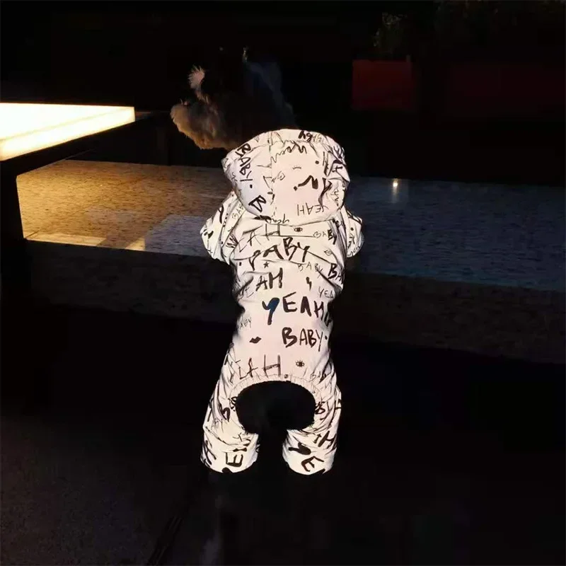 Reflective Clothing for Pets, Warm Letter Printing, Silver Color, Four-Legged Jumpsuits, Waterproof, Small and Medium Dog