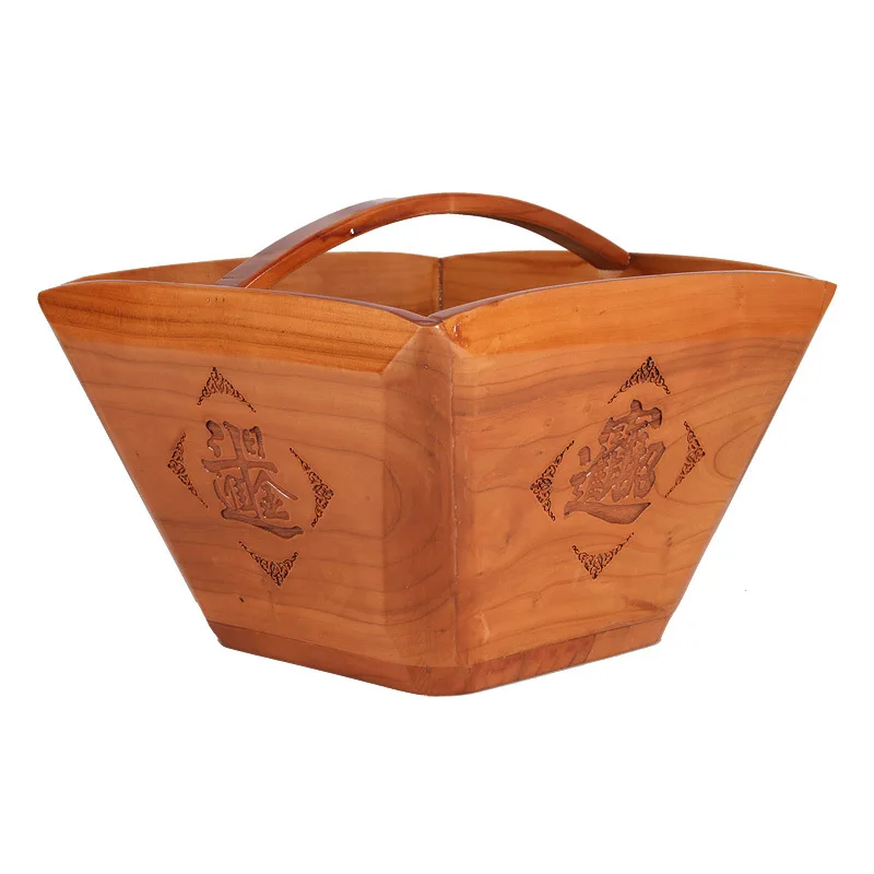 Carving Daily Progress Gold Bucket Ornament Peach Wood Antique-Style Craft