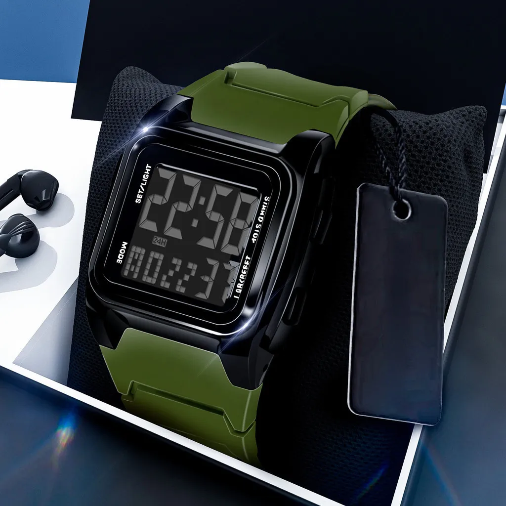 Reloj Electrónico Deportivo Cuadrado Estilo  Vida  Los Hombres Relojes Impermeables  Pulsera Luminoso Multifunción