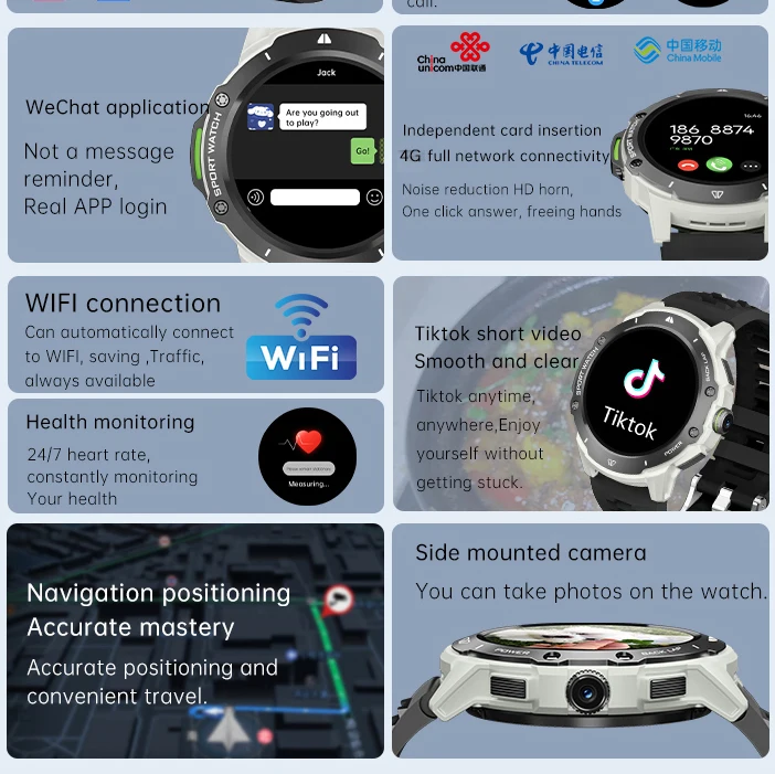 남녀공용 스마트 워치, 4G 통화 스마트 워치, 1.43 인치 AMOLED 스크린, GPS 와이파이 SIM 카드, 2G RAM, 32ROM 심박수 카메라, 스포츠 음악 NFC