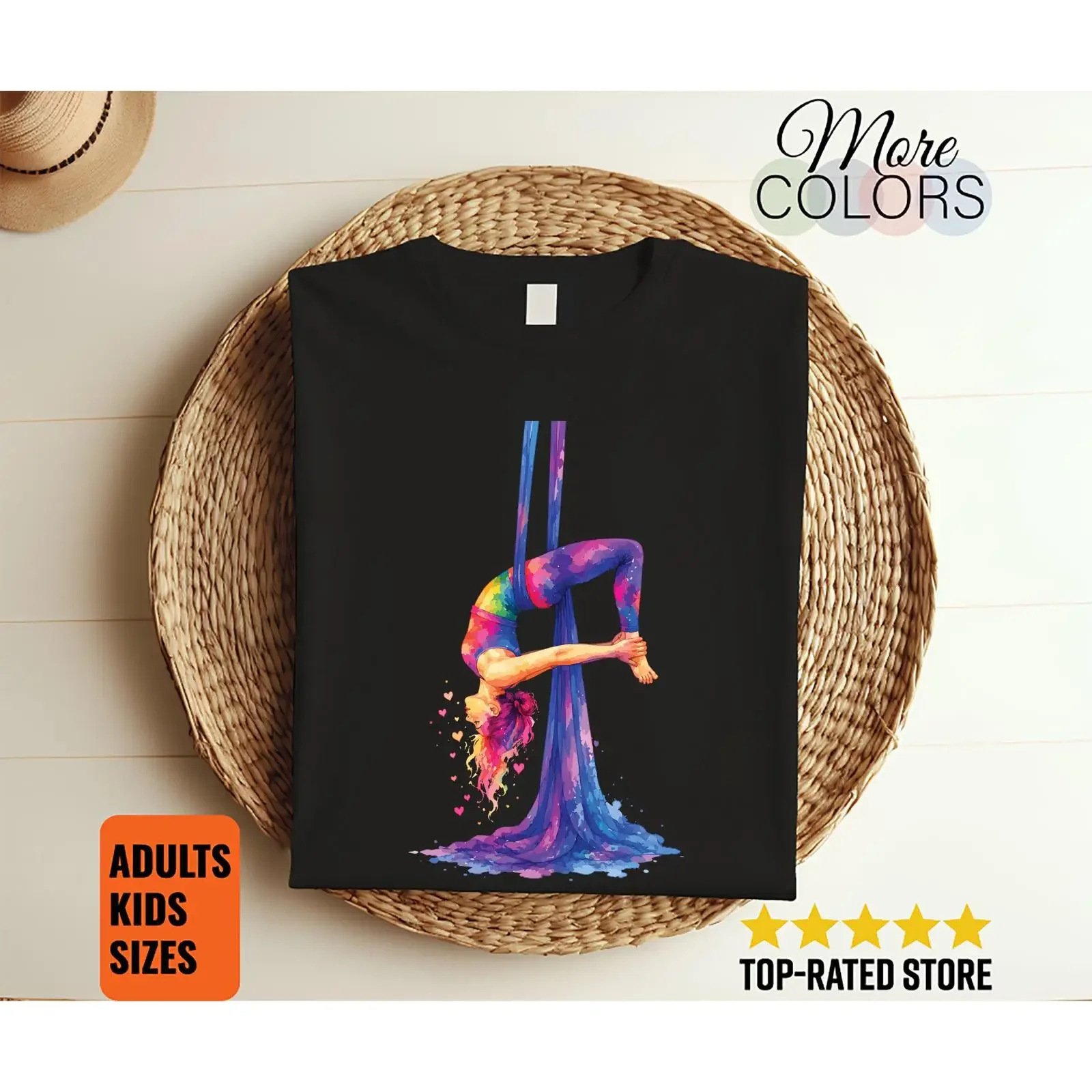Colorful Watercolor Aerial Yoga T Shirt Silks Performer Circus Acrobat Aerialist Dance Studio Fitness  vintage Washed Casual