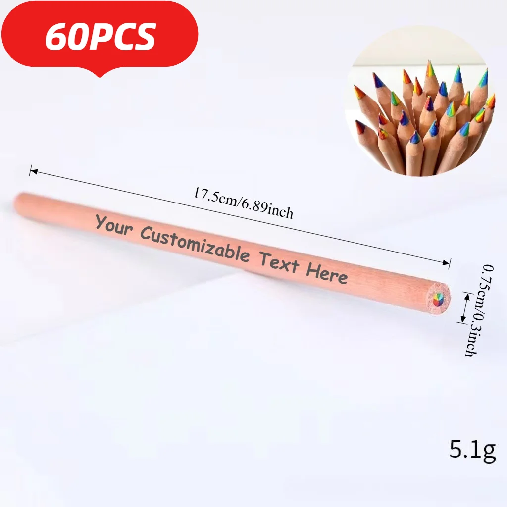 60pcs Customizable Rainbow Pencils 7-Color Gradient Soft Core Wooden Art Pencils 3.3mm for Adult Coloring Books And Students