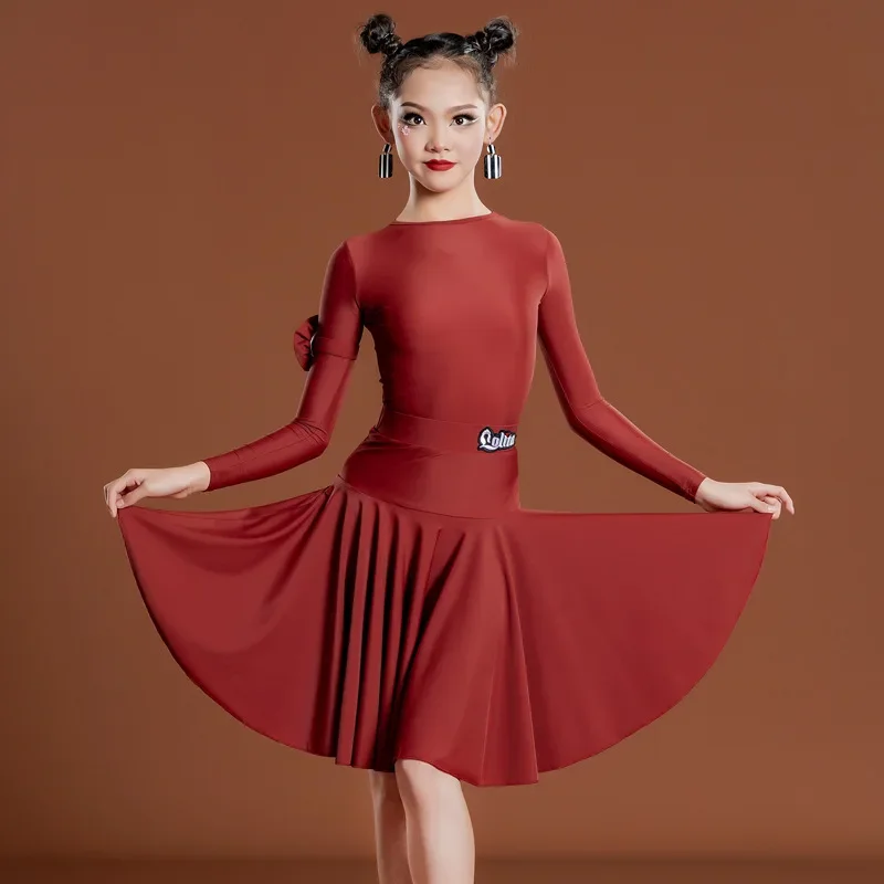 Costume de danse latine pour enfants, robe balançoire de compétition professionnelle pour filles, grande robe de Rh, vêtements de danse pour tango et salsa, robe d'entraînement