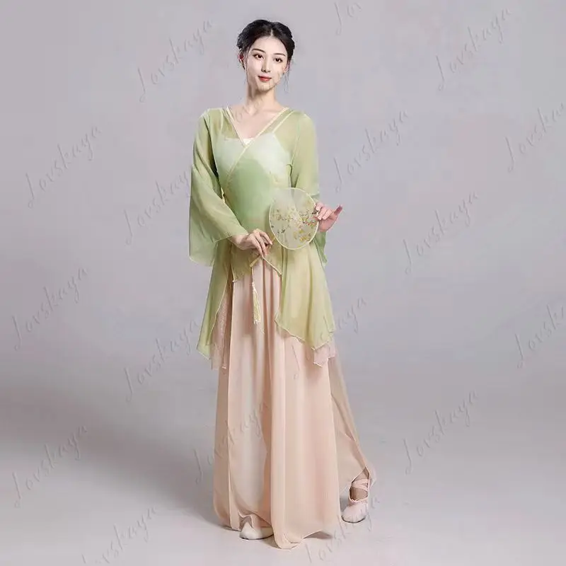 

Элегантный женский костюм для классического танца: кимоно из газовой ткани для выступлений в китайском стиле