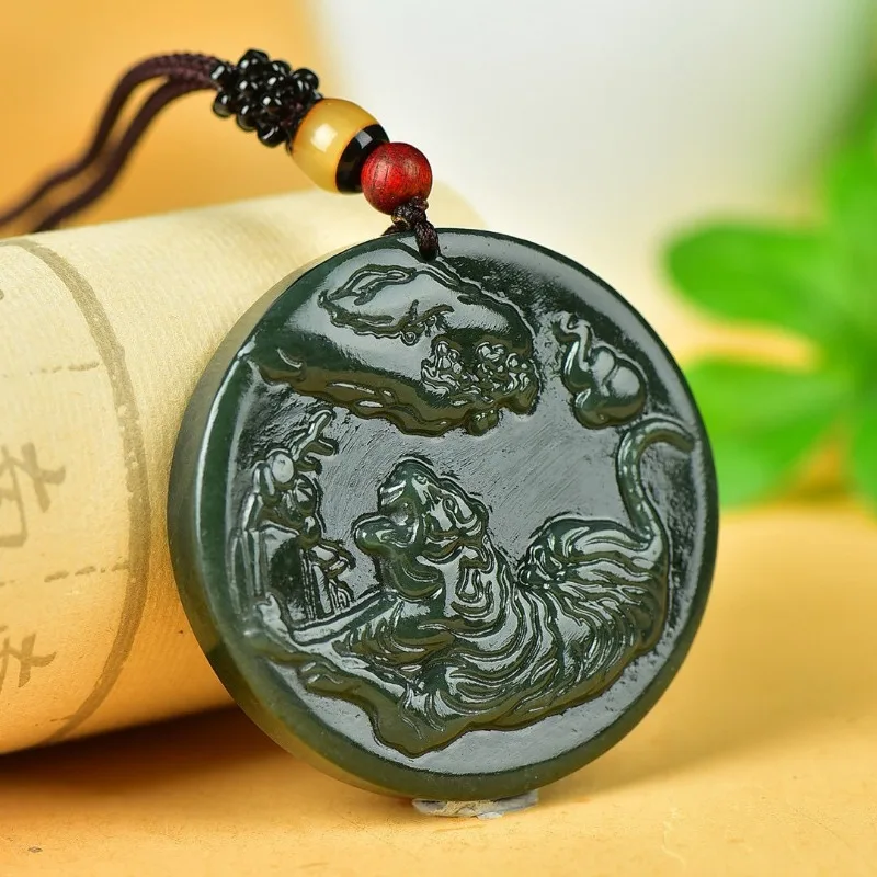 Natural Hetian Sapphire Zodiac Tiger Men's and Women's Pendant Tiger Tiger Power Jade Necklace