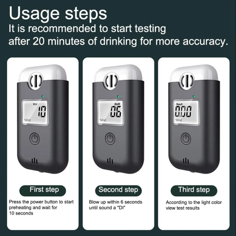 High-Precision Breath Alcohol Tester Portable Drunk Driving Analyzer LCD Screen Display Breathalyser Detector