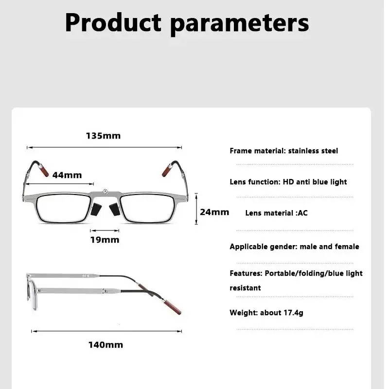 2026 Anti-Blaulicht Faltbare Lesebrille für Herren Augenschutz Handyhalter Optische Brille Ultraleichte Metallbrille – Detail 4