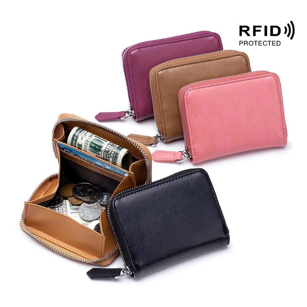 New Cowhide Women Wallets Female Genuine Leather Purses RFID Card Holders Small Portable Coin Purse Large Capacity Money Bag