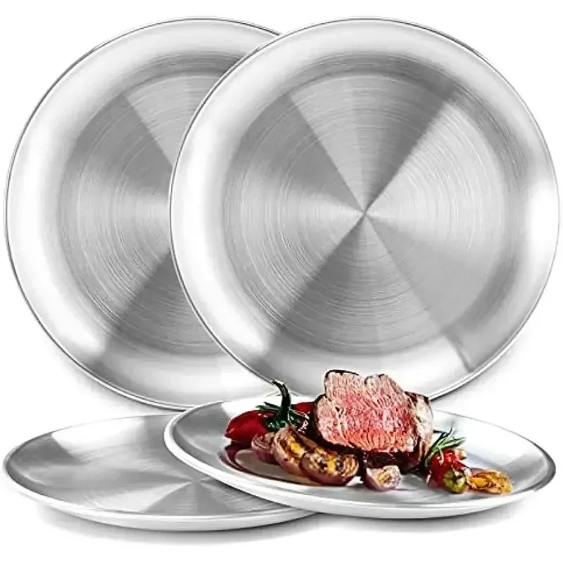 Stainless Steel Metal Dining Disc Round Bone Spitting Dish High Quality Shallow Tray Gold Silver Fruit Meat Tableware