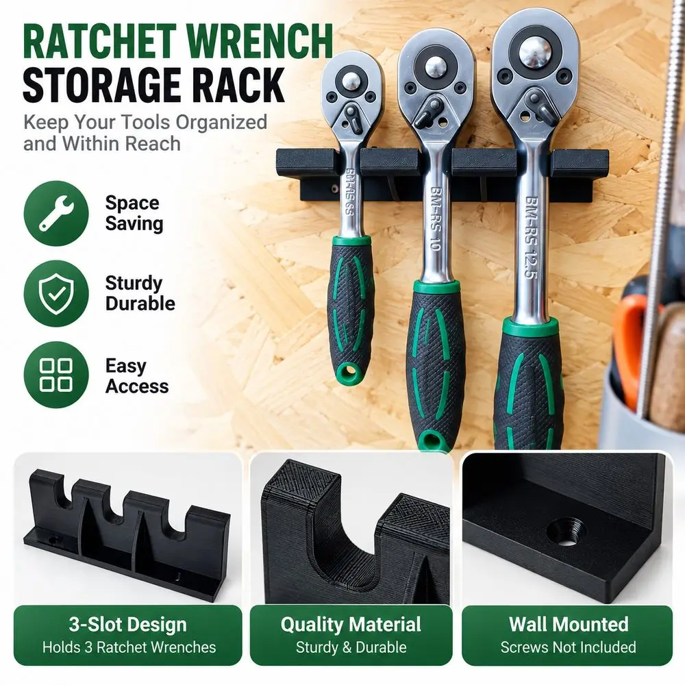 Black Ratchet Wrench Holder Multiple Slots Wall Mounted Ratchet Wrench Storage Rack Space Saving Screws Not Included