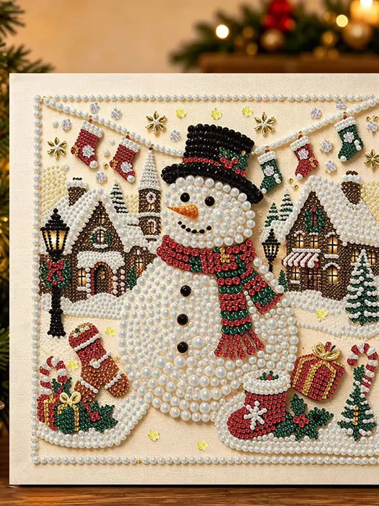 Neues 30cm Weihnachts-Perlen-Diamant-Malerei-Set, gerahmtes DIY-Perlen-Bastelset, Heimdekoration, Wandkunst, Partygeschenk – Detail 2