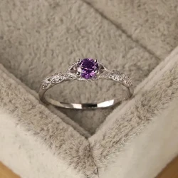 Silver light luxury style amethyst zircon women's ring European and American simple fashion gem temperament ring