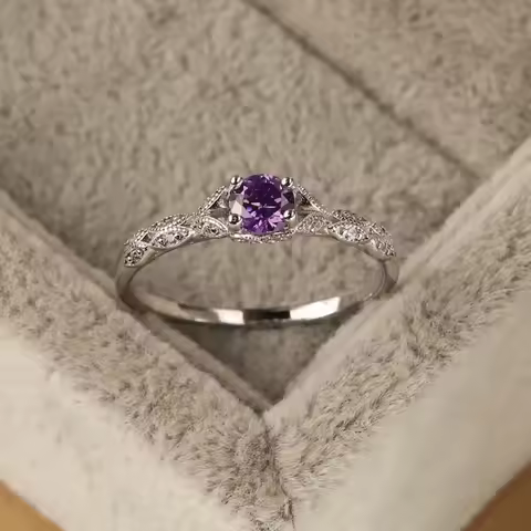 Silver light luxury style amethyst zircon women's ring European and American simple fashion gem temperament ring