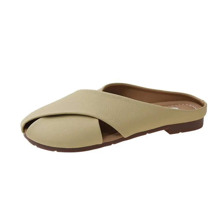 Summer Bao Head Half Slippers Women Wear New Soft Bottom Woven Flat Fish Mouth French Slippers Shoes view 6