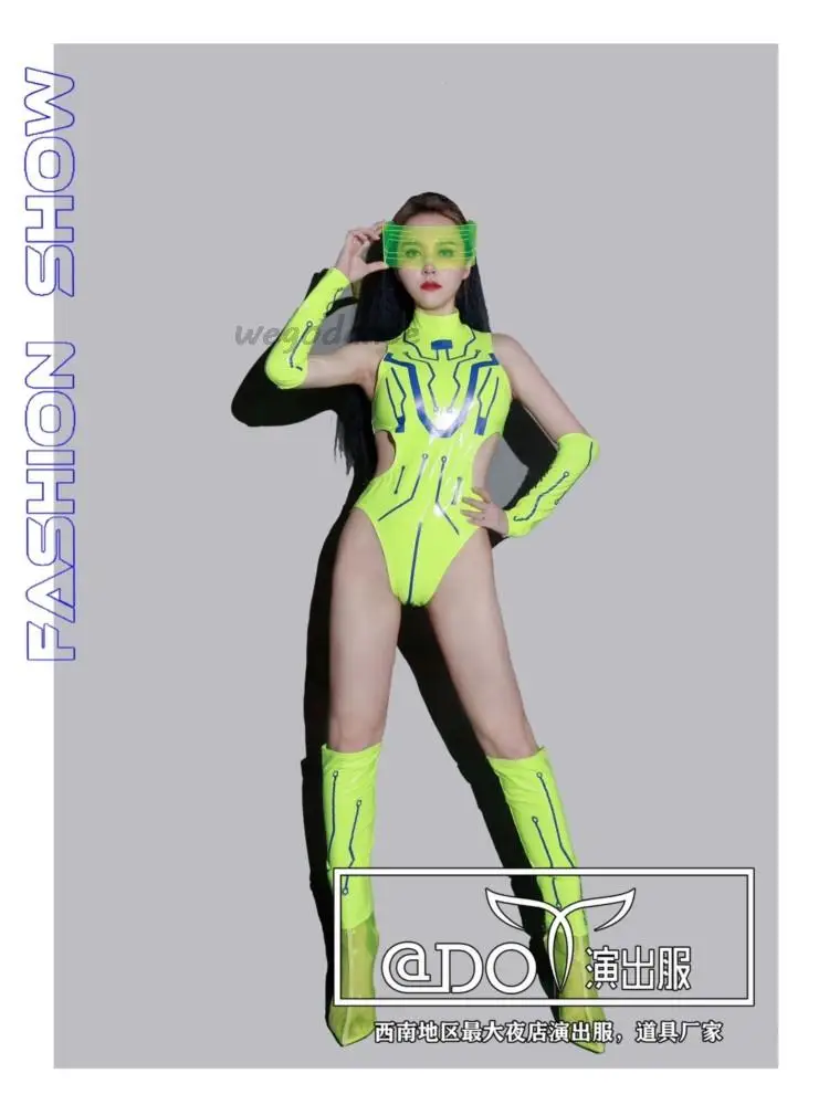 New Sexy Women Bar Nightclub Fluorescent High Fork Technology Gogo Performance Suit