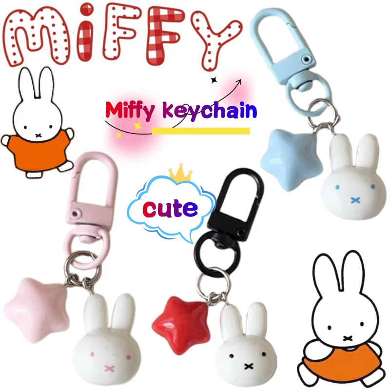 

Брелок Miffy: Яркий, милый, креативный, в стиле аниме, с кремовой звездой, для девочек, подвеска на школьный рюкзак, декоративный подарок