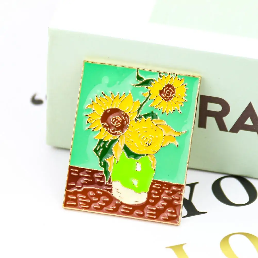 World Famous Oil Painting Sunflower Brooch Hope Happiness Badge Student DIY Collar Bag Scarf Pin Decoration Accessory Lapel Pin