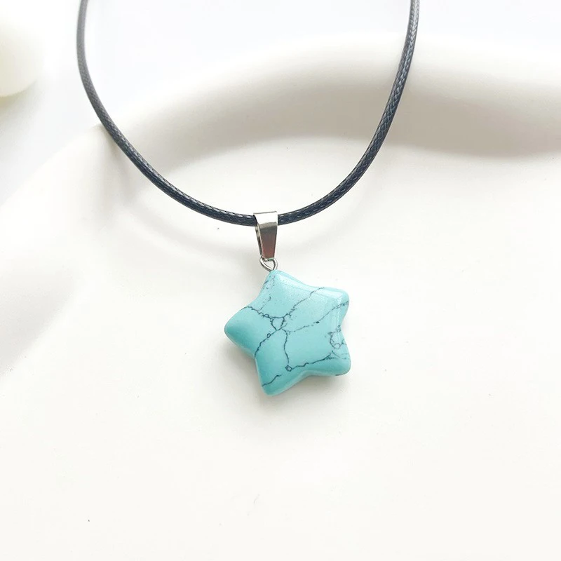 Trend Naturstein Hexagon Kristall Rosenquarz Opal Stern Anhänger Halskette für Frauen Fluorit Lapis Kugel Pendel Schmuck Geschenk