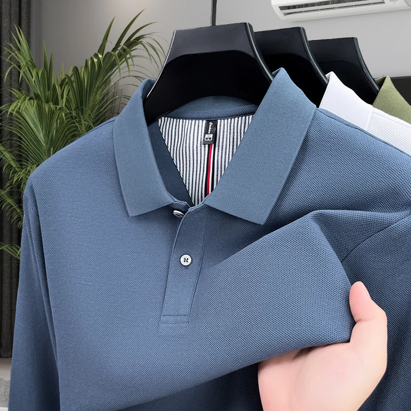 High end fashion brand autumn and winter new item 100% pure cotton comfortable polo shirt men's business casual long sleeve top