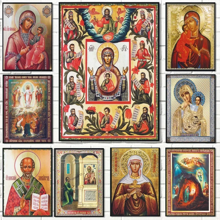 Icons St. Nicholas Of Myra Orthodox Religion Character Virgin Mary Posters Canvas Painting Print Home Church Decor Wall Art