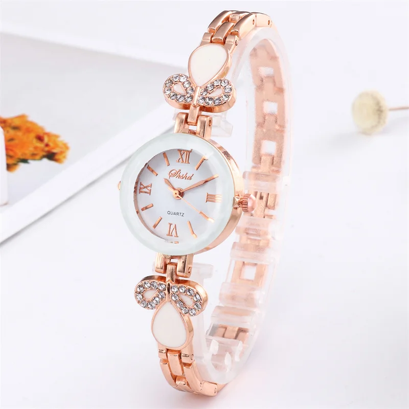 WOKAI high quality 18K rose Gold fashion casual women\'s small dial bracelet Luxury quartz watch Student girl clock vintage