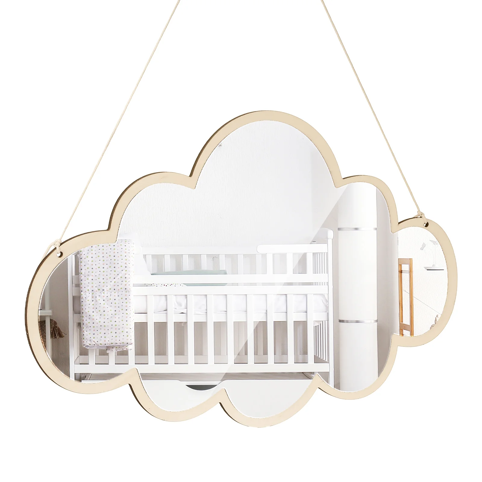 Espejo acrílico de madera para niños, irrompible, inastillable, seguro, pegatina para niños pequeños, adhesivo para pared, dormitorio, sala de estar, entrada, forma de nube