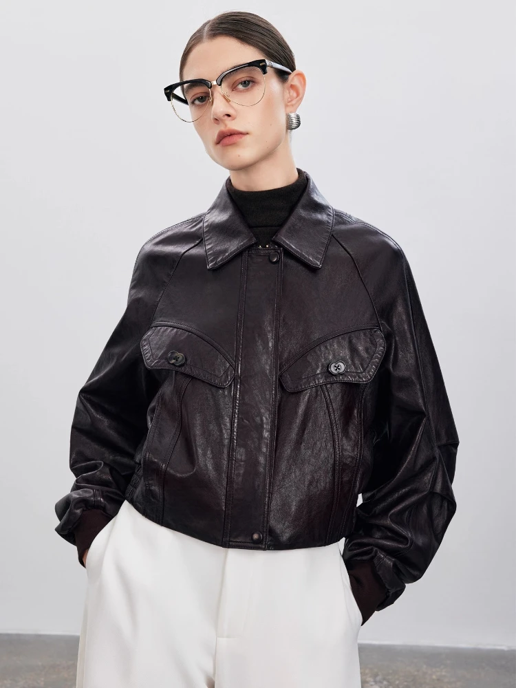 

Vintage Short Genuine Leather Jackets for Women Spring Autumn 2026 New High-end Simple Loose Soft Oil Wax Real Sheepskin Coat