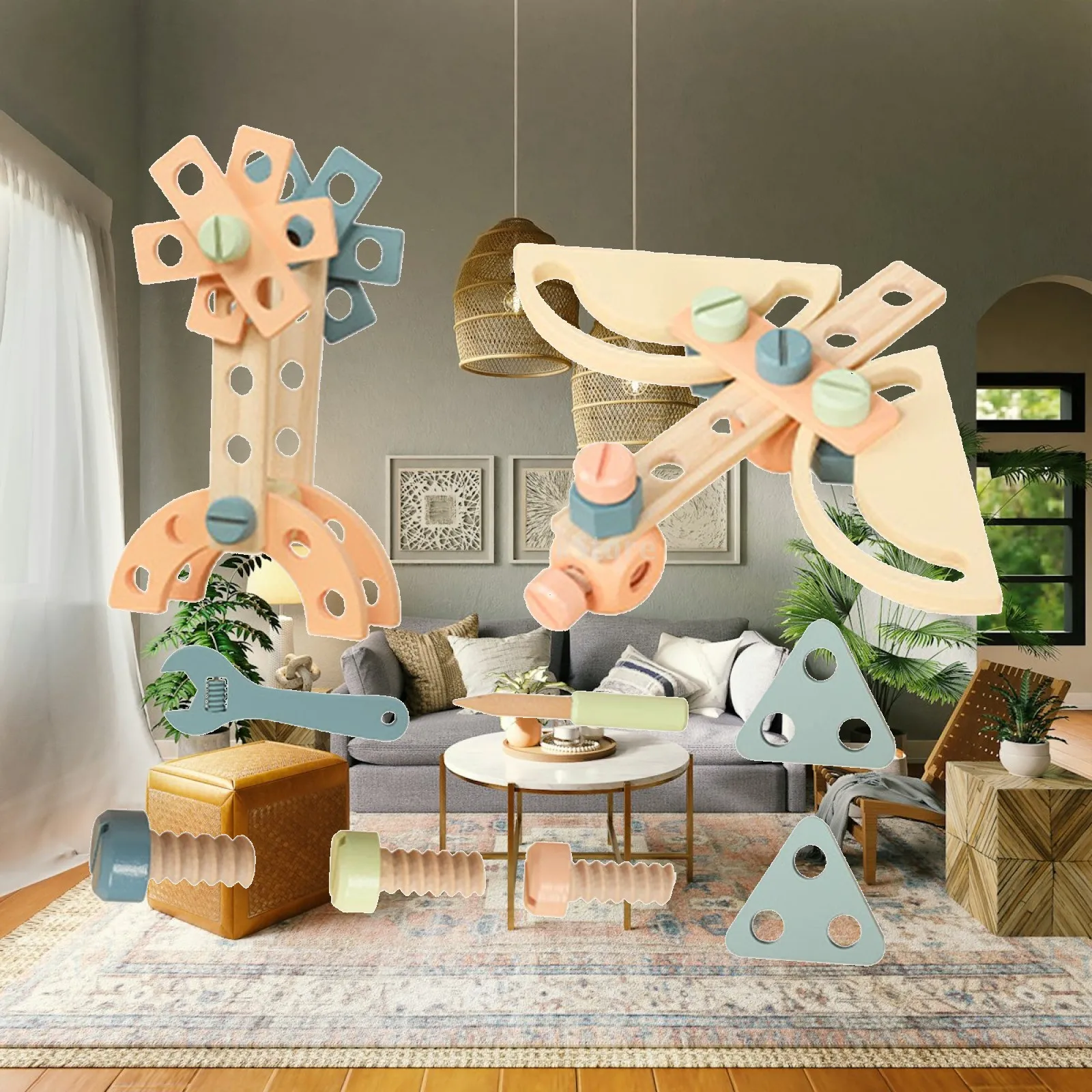 DIY Construction Toy Creative Hand Eye Coordination Portable Wooden Nut Tool for Role Play Preschool Education Indoor Activities