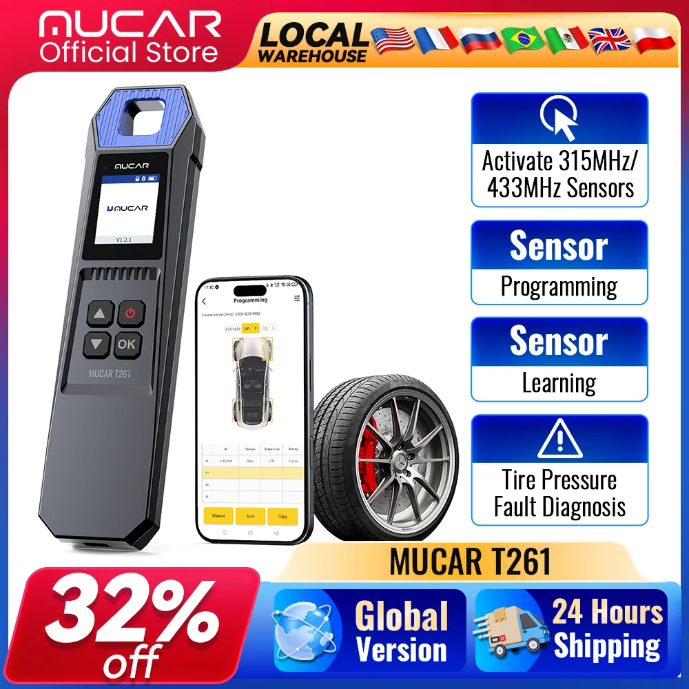 MUCAR T261 TPMS Tire Pressure Diagnostic Tool Automotive TPMS Sensor Activator Programming Learning for 689BT MUCAR 892BT VO8