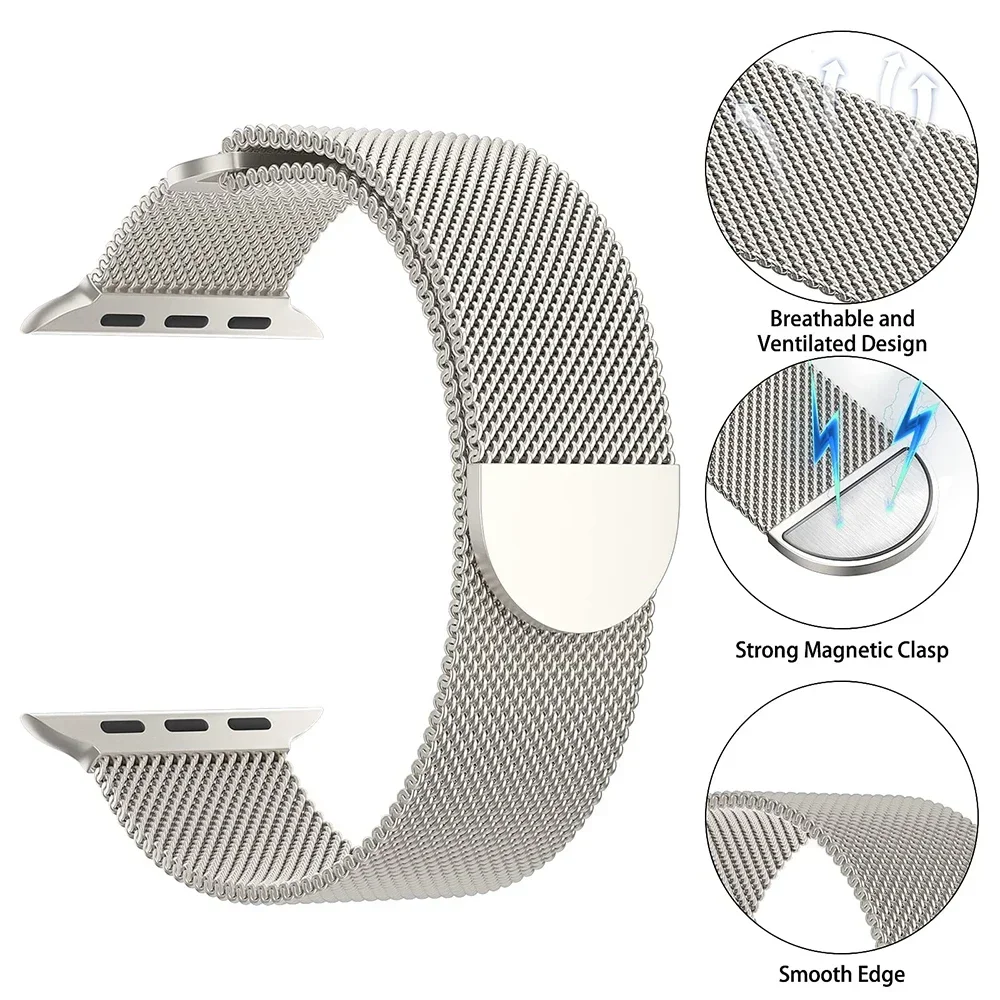 Stainless Steel Strap For Apple Watch Band Series 10 9 8 7 6 SE 46mm 40/41mm 42/44/45mm Ultra 49mm Mesh Loop Magnetic Clasp Band image 4