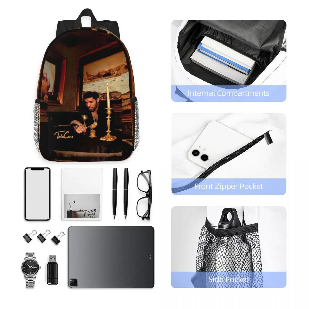 Hip Hop Rapper Drake Take Care Album Backpack Student Boys Girls BookBag Men Women School Bag Laptop Shoulder Bags