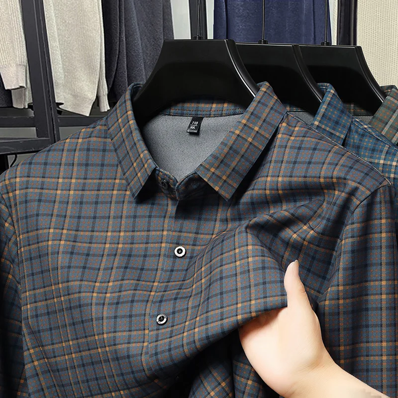 2025 Autumn New Arrival Men's Seamless Striped Long Sleeve Shirt Plaid Shirt Luxury High-Quality Casual Breathable Men's Wear