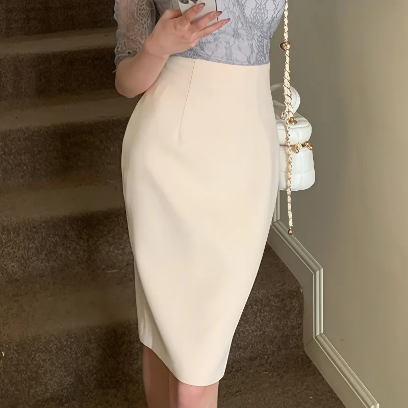 

Seoulish Elegant Women's Midi Skirts 2025 New Spring Summer High Waist Solid Color Office Lady Casual Bodycon Skirts for Women