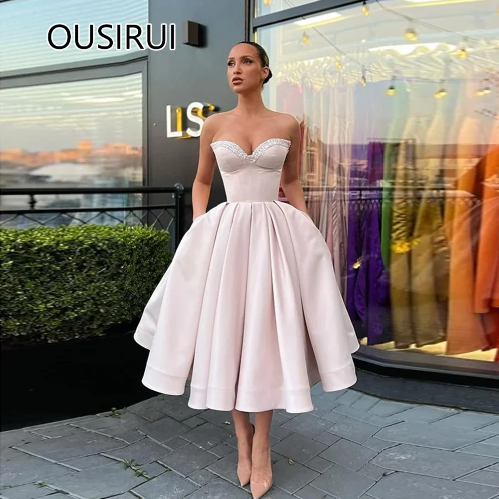 OUSIRUI Classic Off-Shoulder Satin Solid Formal Prom Party Dress Ball Gown Backless Prom Gown with Pockets vestidos de festa