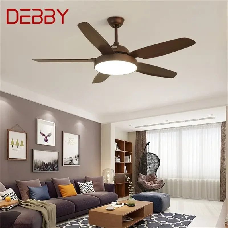 DEBBY Retro Simple Ceiling Fan Light Remote Control with LED 52 Inch Lamp for Home  Living Dining Room