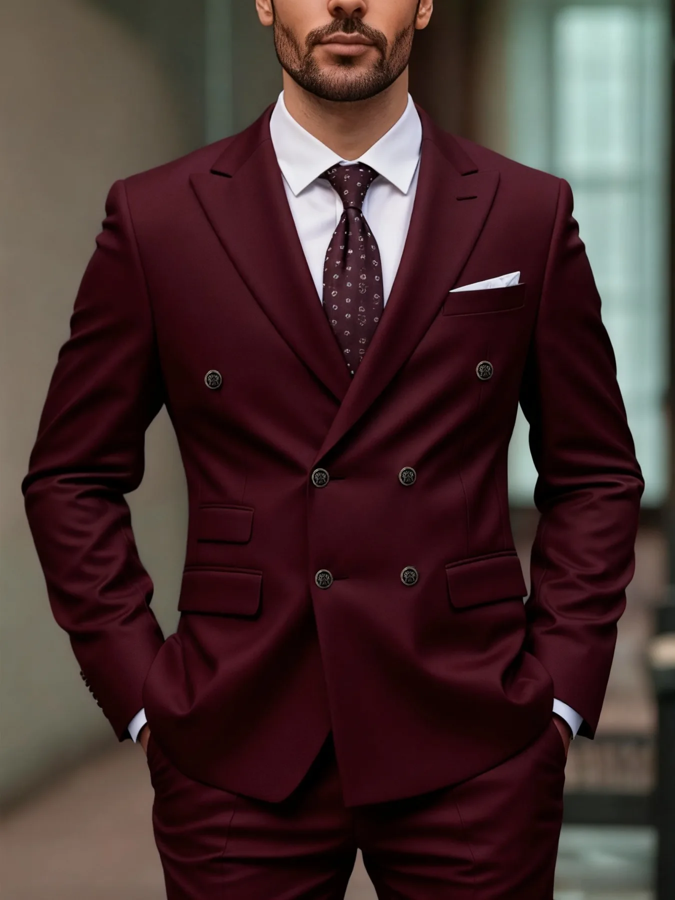 

2pcs Men's Slim-Fit Tailored Suit - All-Season Formal Attire for Groom Groomsmen Party Business Events