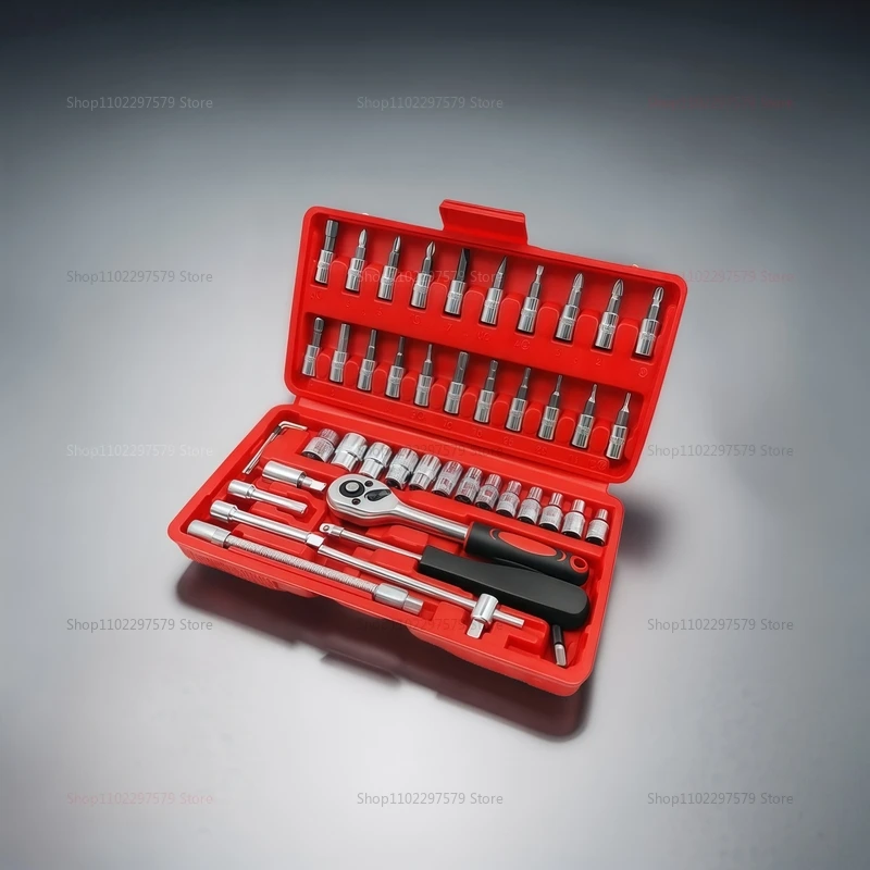 46PCS Dopsleutelset DIY Reparatie Tool Kit Ratelschroevendraaier voor Auto Auto Huishoudelijke Garage Hardware Toolbox