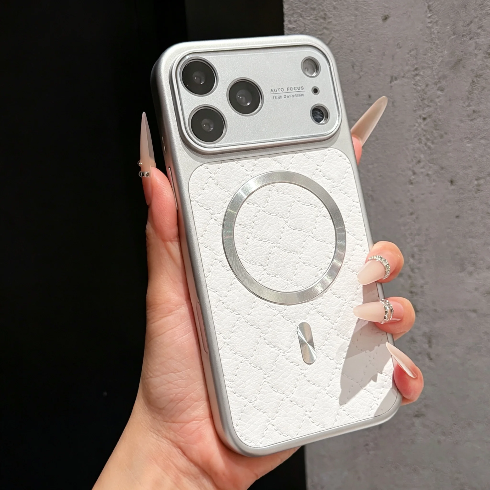Funda Magnética para Teléfono con Textura de Cuero y Patrón de Diamantes para Magsafe, Compatible con iPhone 17 16 15 14 13 Pro Max, Carcasa Protectora Antigolpes