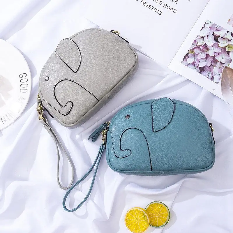 

Travel Portable Top Layer Cowhide Elephant Crossbody Bag Women's Genuine Leather Single oulder Bag Ladies Gift