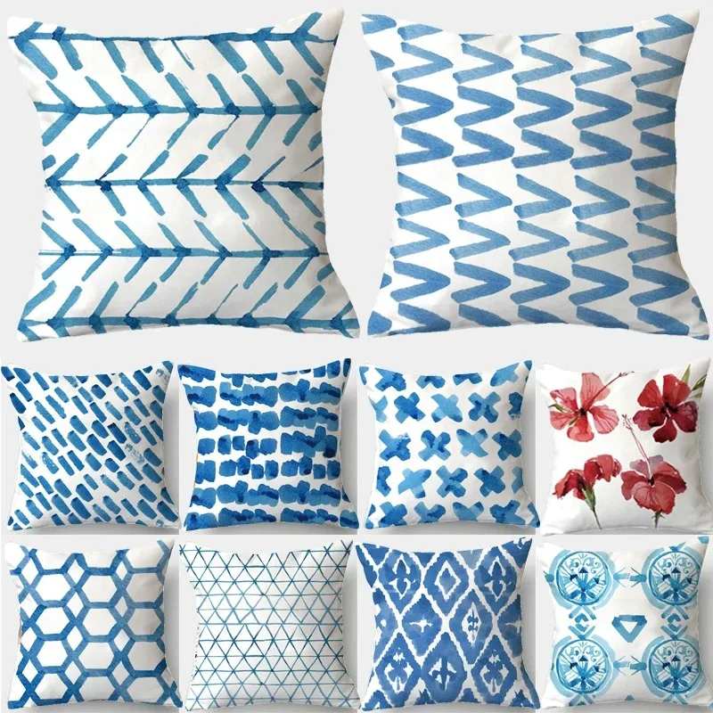 Luxury Blue Pattern Pillowcase Interior Decoration Office Living Room Home Pillowcase