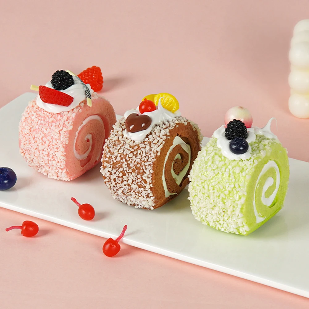 كعكة الزخرفية 2.95*1.57*2.36 بوصة محاكاة كعكة وهمية الفاكهة الخبز الملونة تصميم ديكور الثلاجة المنزلية