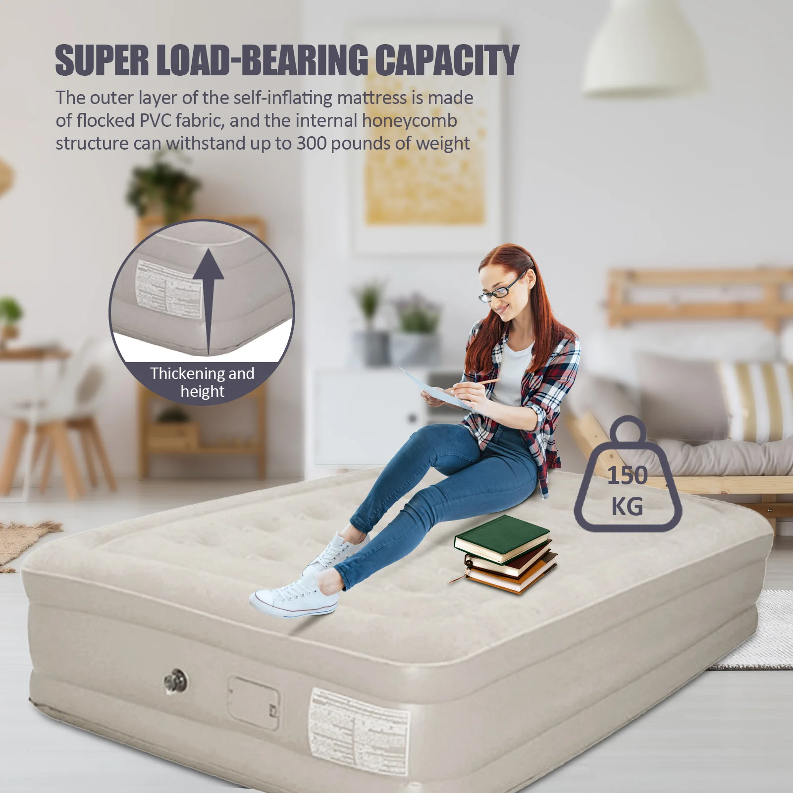 تفجير فراش التضخم السريع الانكماش مخيم فراش وسادة الملكة حجم فراش ، الراحة تفجير سرير هوائي للسفر المنزلي والتخييم