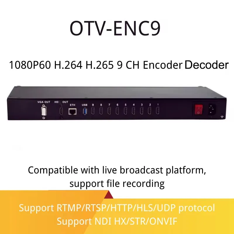 OTV-ENC9 H.265 H.264 9Ch HDMI-compatible USB IPTV Streaming SRT HLS UDP RTMPS NDI HX Encoder Decoder With PIP function