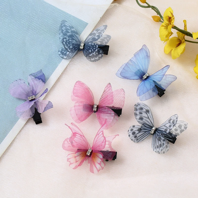 Mixed 3D Tulle Double Layers Chiffon Fabric Butterfly Hair Clips Decoration Party Decor Sewing Crafts