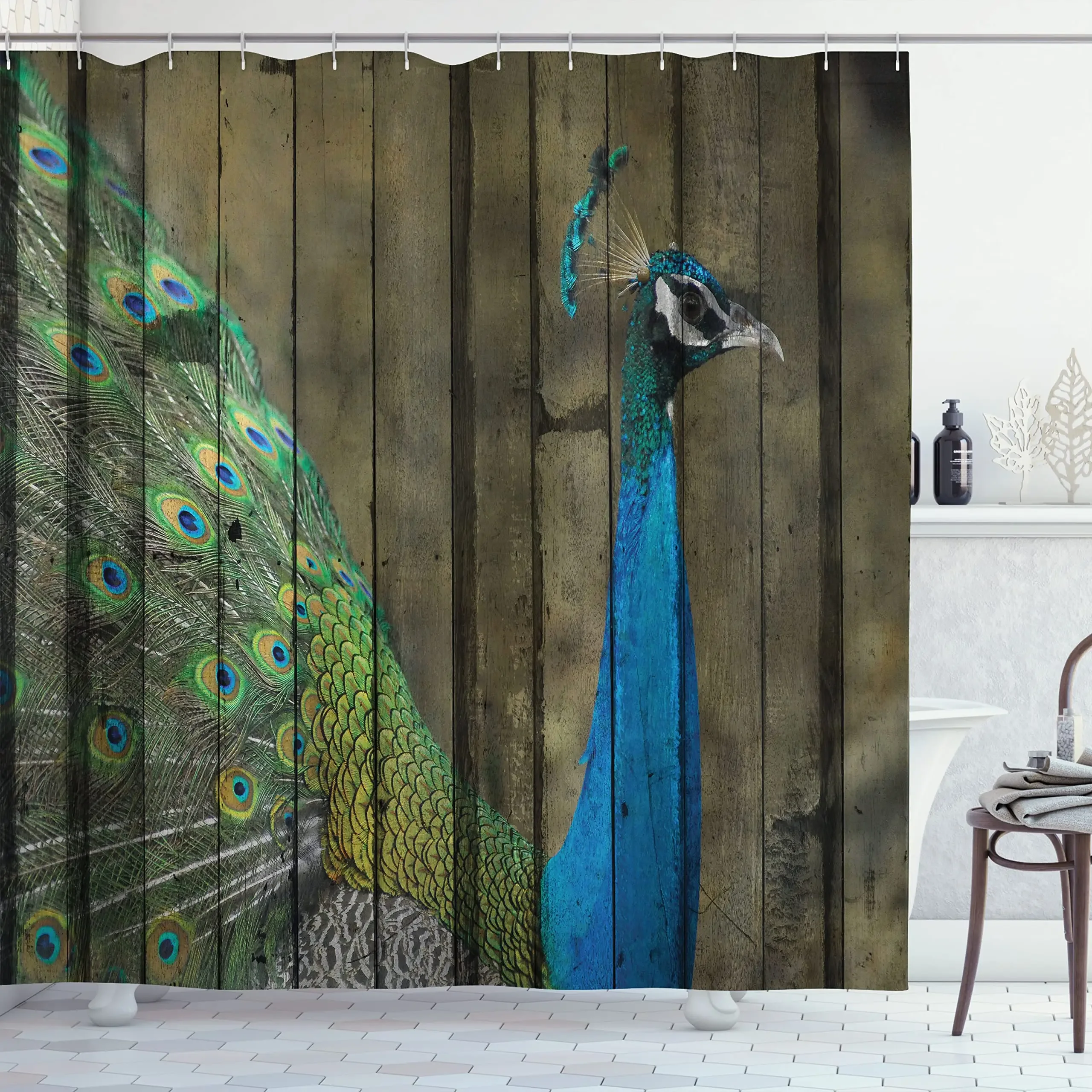 Peacock Shower Curtains Beautiful Blue Bird Flower Plant Watercolor Print Bathroom Decor Home Bathtub Screen Waterproof Fabric