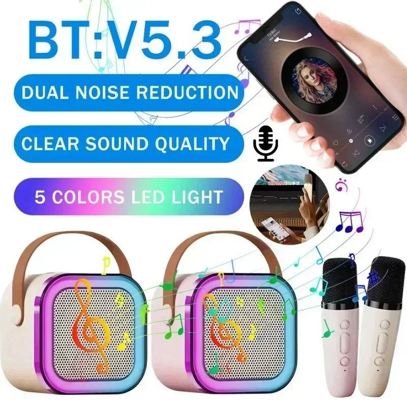 

Wireless Karaoke Speaker Bluetooth Microphone K12 Home KTV Karaoke Machine RGB Light Portable Mini Bluetooth Speaker