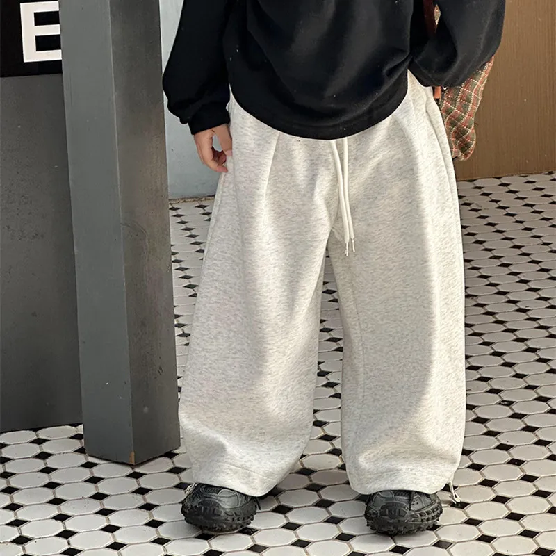 Spring Fall Kids Sweatpants 2026 New Boys Sports Trousers Baby Girls Solid Color Loose Wide Leg Pants Straight Trousers