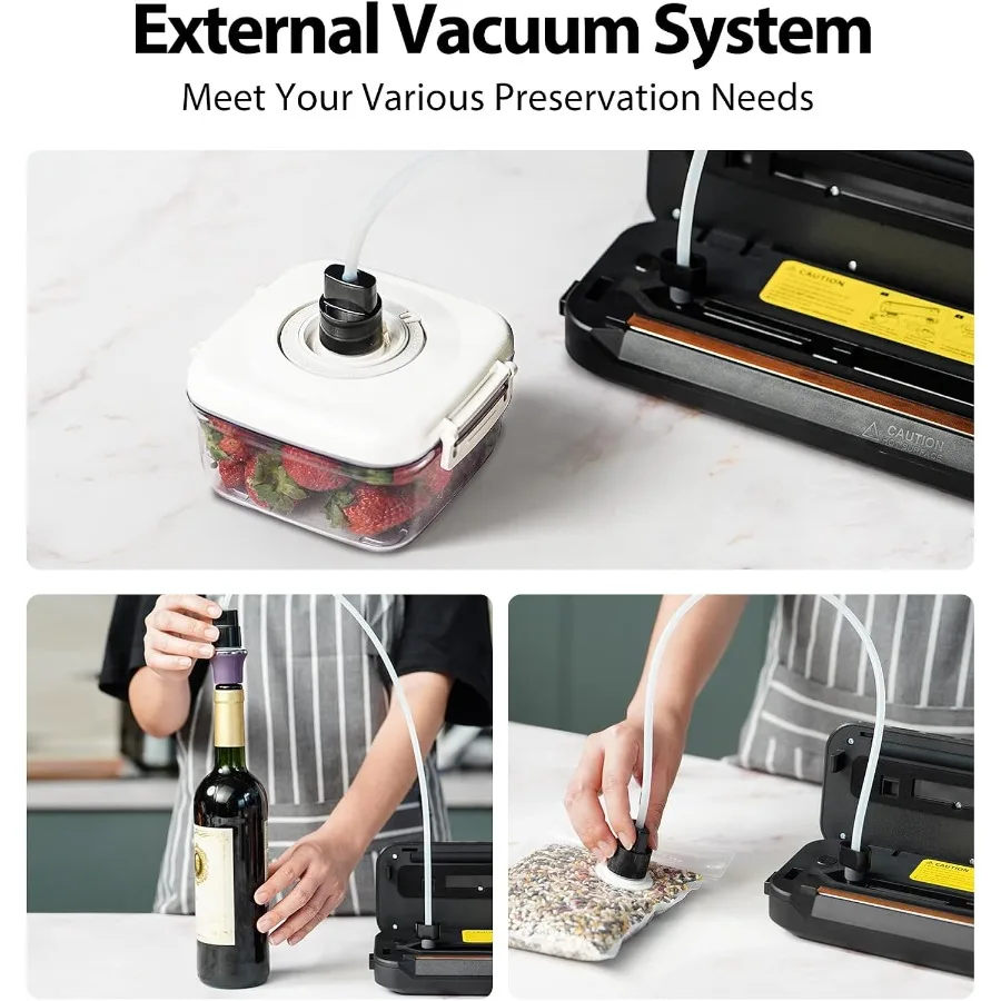 Máquina seladora a vácuo com kit inicial e 2 anos de garantia Selagem automática de ar para armazenamento de alimentos Cortador de construção Modo úmido EXTV